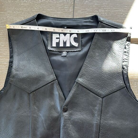 FMC Vest Men’s Size 46 Black Leather Biker Motorcycle Riding Grunge NWOT - Picture 3 of 12